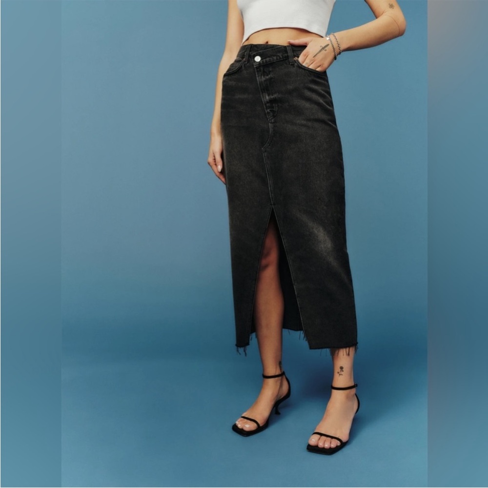 NWT Reformation Nila Long Denim Skirt in Black